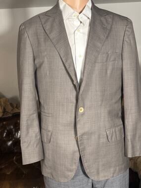 Brunello Cucinelli Sand Peak Lapel Deconstructed Blazer Silk 48IT 38R US Italy
